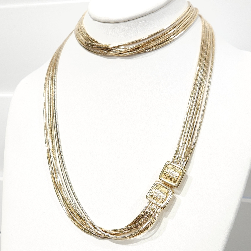 Givenchy Vintage Necklace Multi Chain Logo Belt Buckle Accent Gold Tone 35" Long